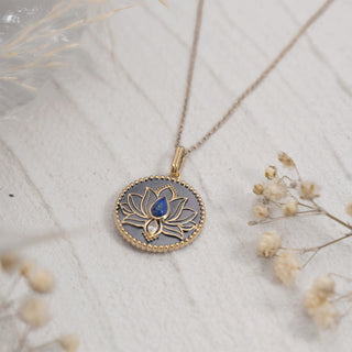 Lotus Lapis Circle Pendant Necklace