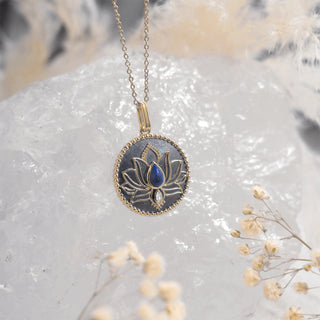 Lotus Lapis Circle Pendant Necklace