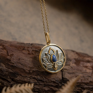 Lotus Lapis Circle Pendant Necklace