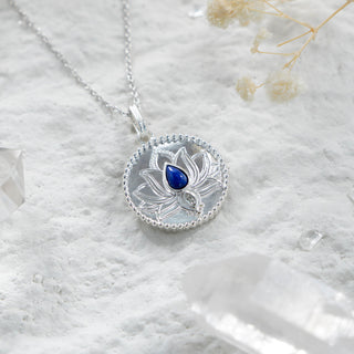 Lotus Lapis Circle Pendant Necklace