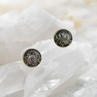 Lotus Beaded Signet Stud Earrings